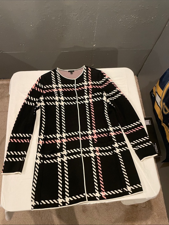 Talbots Jackets & Blazers - Women's Black Plaid Button Front Coat with Pink & White Accents